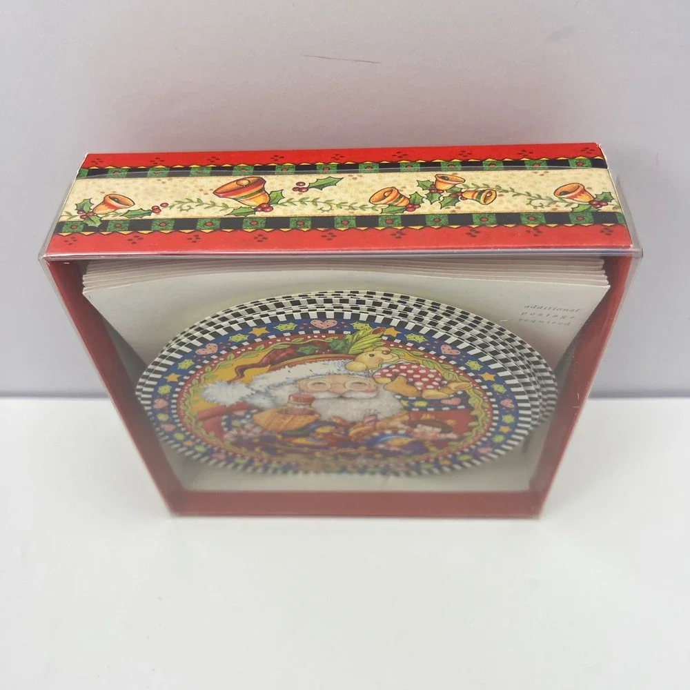 Mary Engelbreit Christmas Cards 13 Vintage 1997 Round in Box Santa Cottage Cute